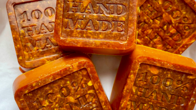 Six square bars of soap with 