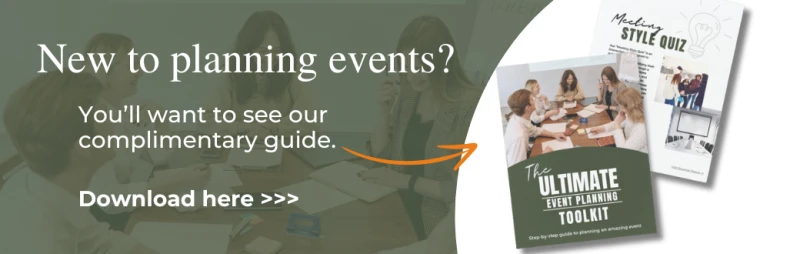 An advertisement offering a complimentary guide for new event planners, featuring "The Ultimate Event Planning Toolkit." Download link provided.